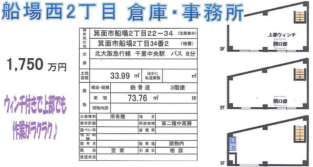 箕面　船場西　倉庫　事務所　不動産