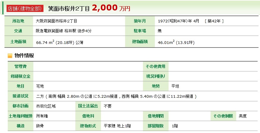 箕面　店舗　事務所　不動産