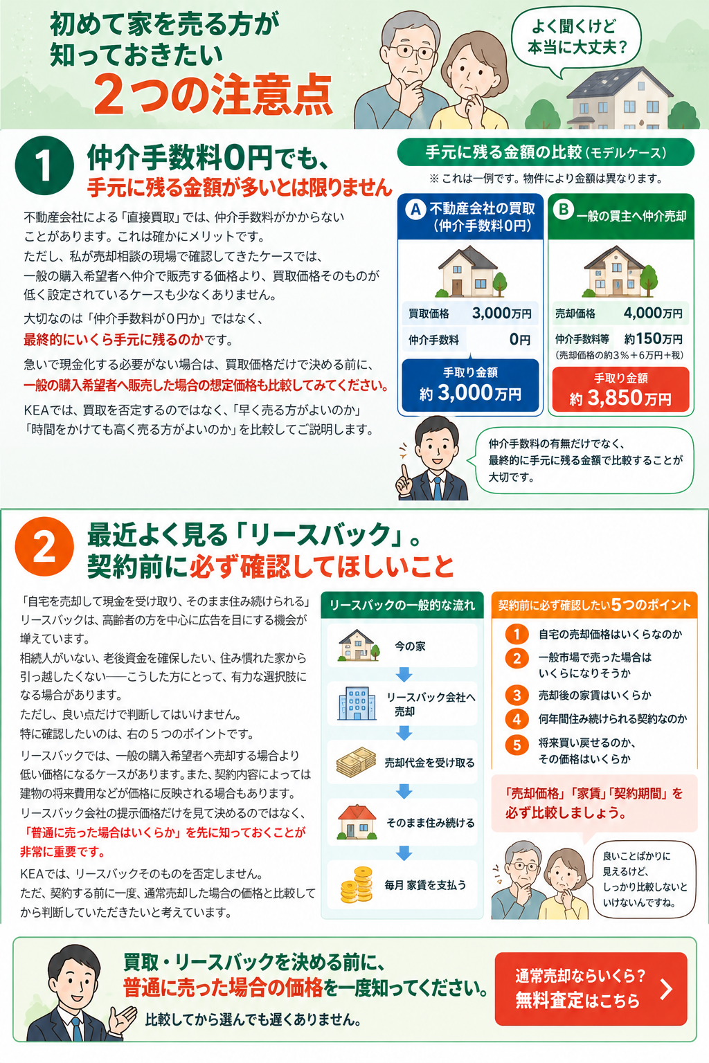 初めて家を売る方が知っておきたい 買取とリースバックの2つの注意点